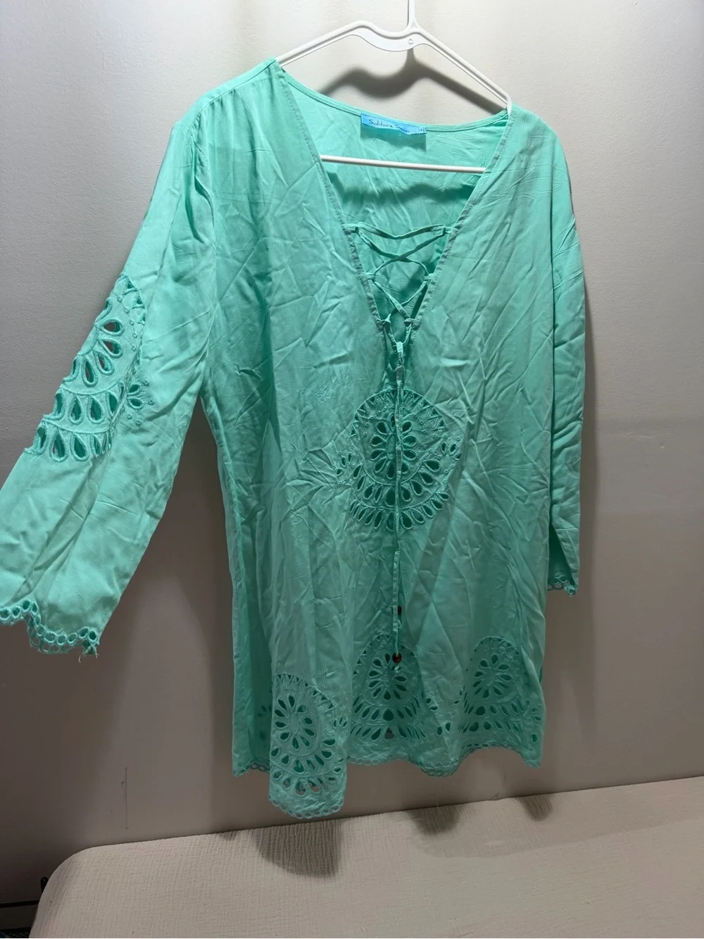 Solitaire Mint Lace-Up Eyelet Swim Coverup Tunic